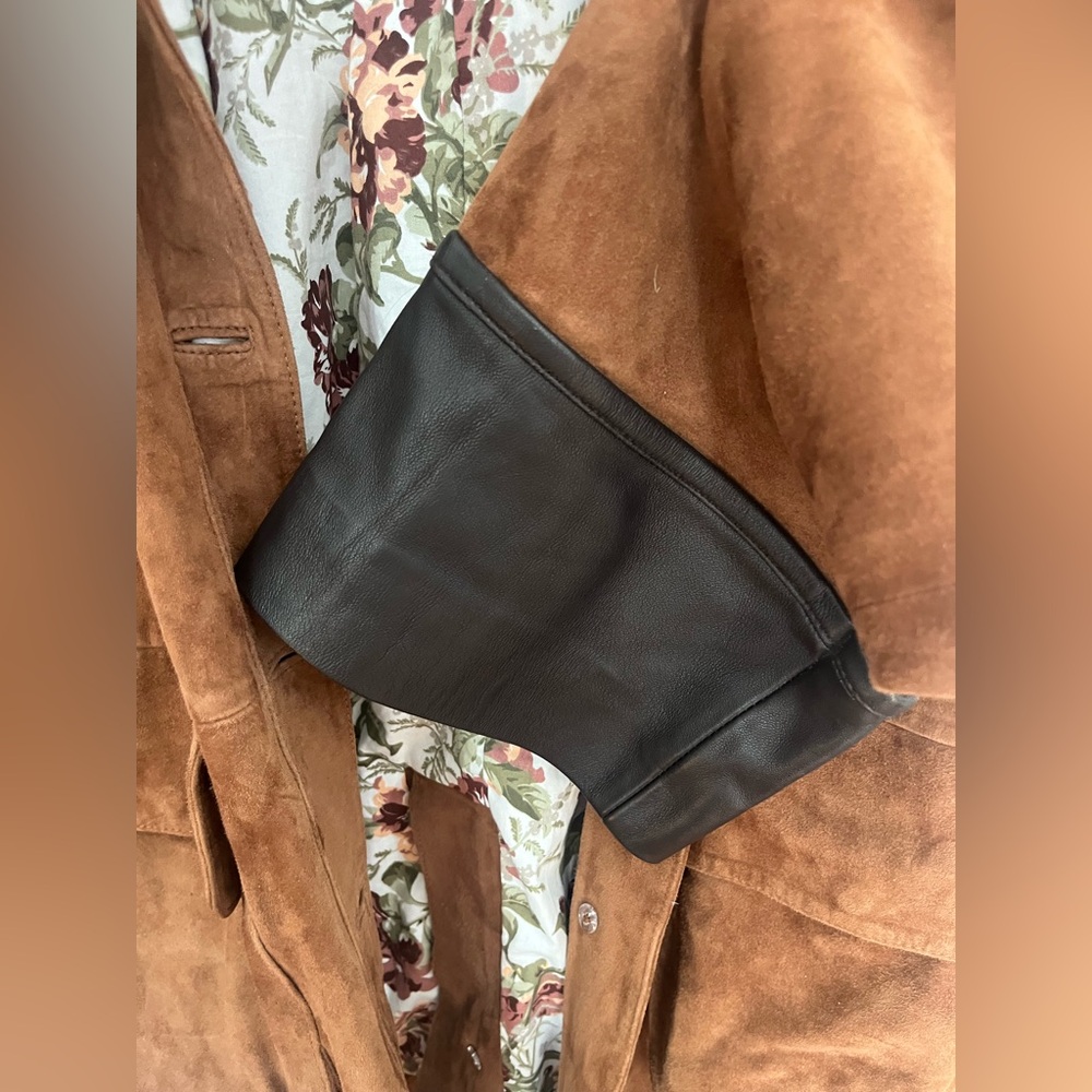 NWT #Anthropologie Retail$498 Brown Suede Women's Coat with leather cuff. Sz xs - Picture 6 of 12